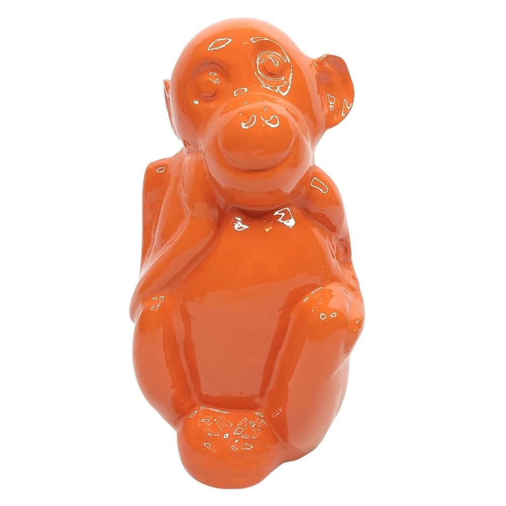 Monkey Coin Bank Neon Orange Metal 9" Piggy Savings Enameled Kids Jungle Theme